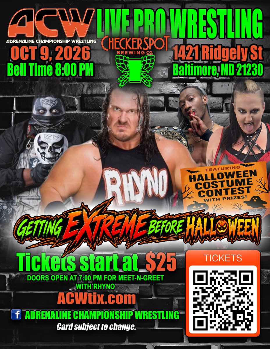ACW_Pro's tweet photo. Friday October 9th …

Baltimore Maryland …

https://t.co/J649cf75X7 for tickets 🎟️…

.@Rhyno313 
.@ChrisSlade25 
.@realSammiChaos 
.@RyanRazorsEdge https://t.co/Ux4kfmzGJc