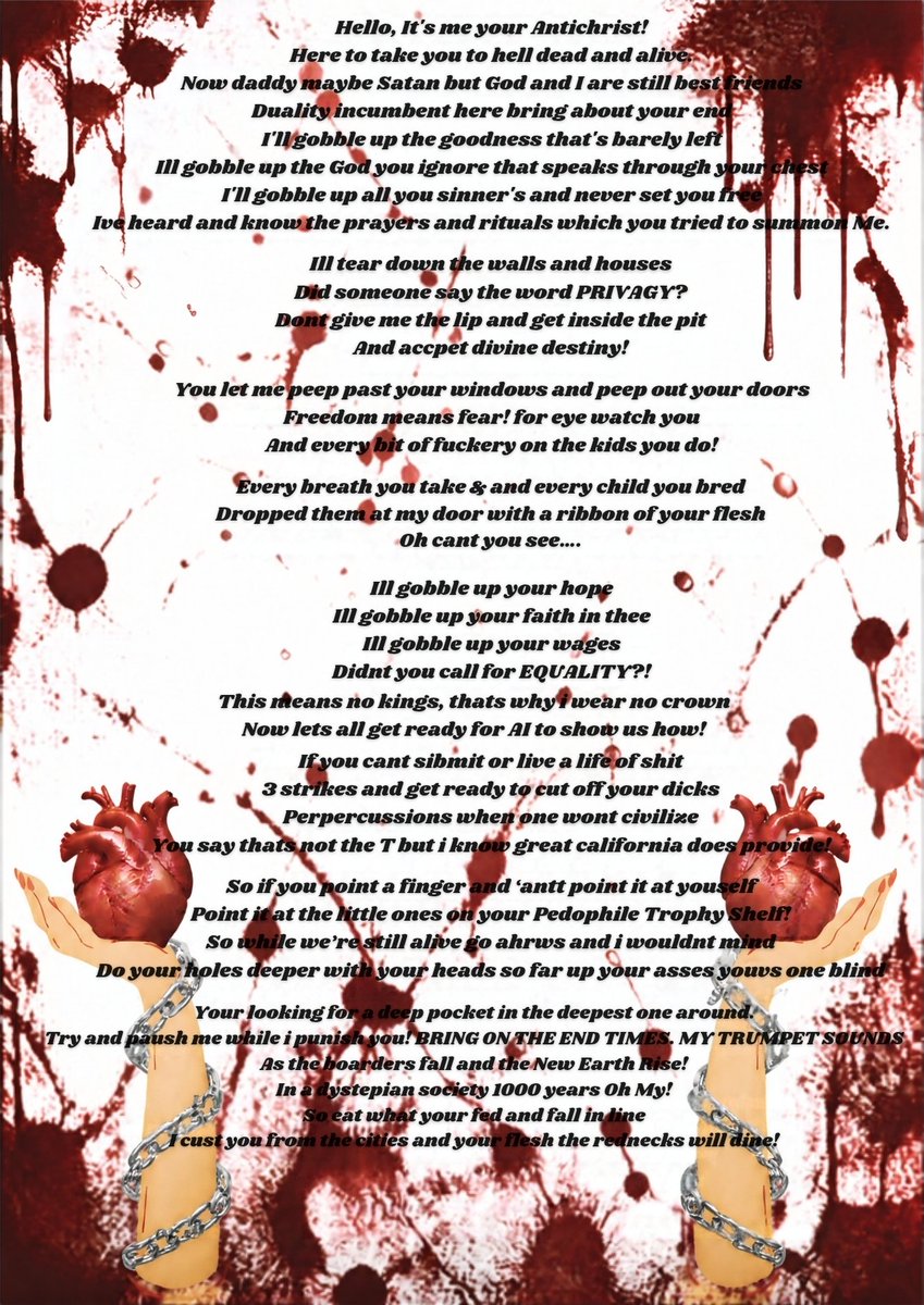 HolyShadowKing_'s tweet photo. Thr Antichrist Announces....
By Eric JC Soul

#poem #poetry #ericjcsoul #armageddart https://t.co/hEBibQJugi