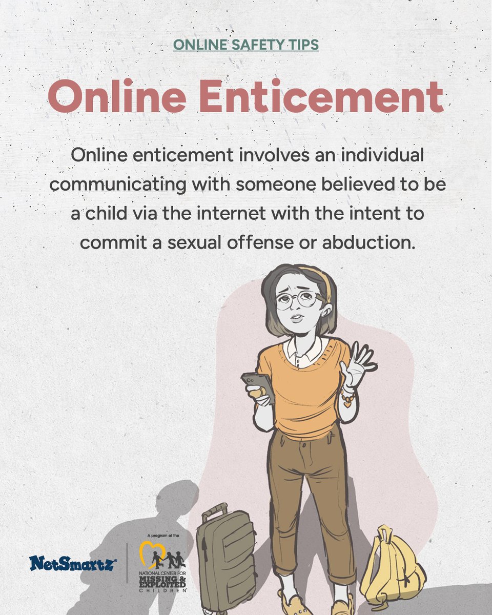 NetSmartz's tweet photo. Spot the red flags.
Changes in a child’s online behavior could be a sign that something is wrong. Watch for:

🚩 Spending more time online
🚩 Becoming upset when offline
🚩 Hiding online activity
🚩 Receiving unexplained gifts

Know what to watch for and how to help: https://t.co/JQO7uv8S3e