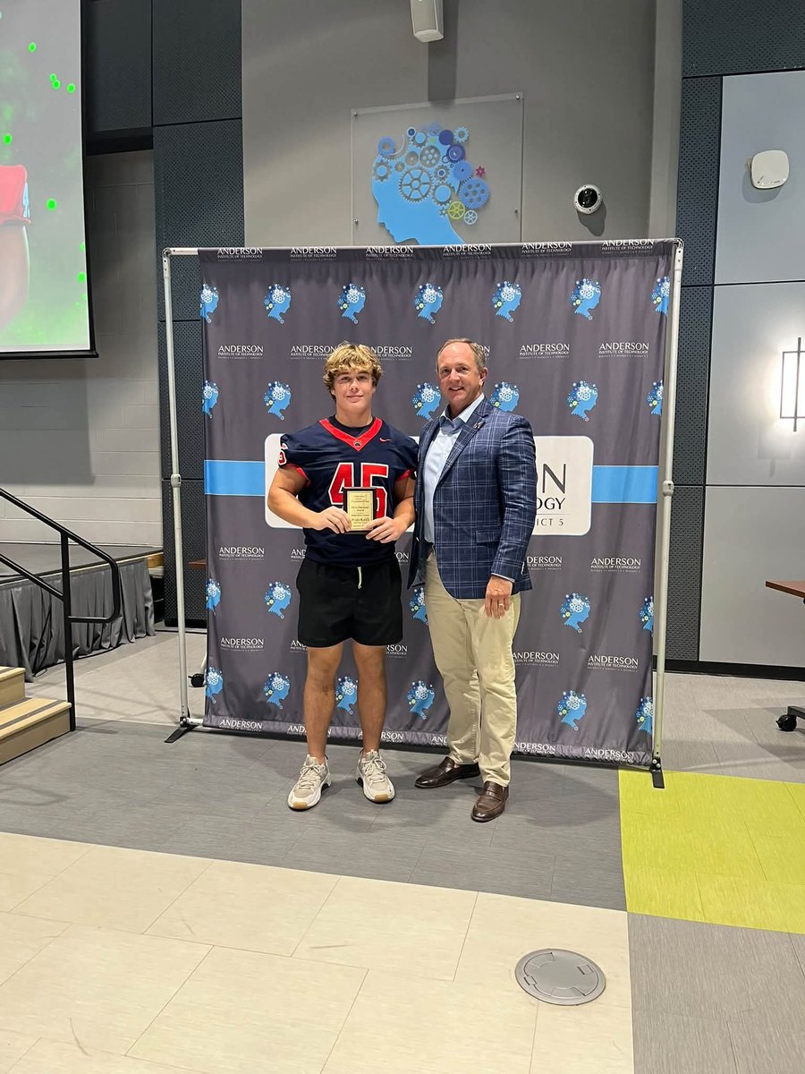 LukeRiddleCTC's tweet photo. Proud of @BrodyRiddle45 for winning the Anderson Area Touchdown Club's FCA Character Award for the second consecutive year. https://t.co/Z3cO7Cizvt