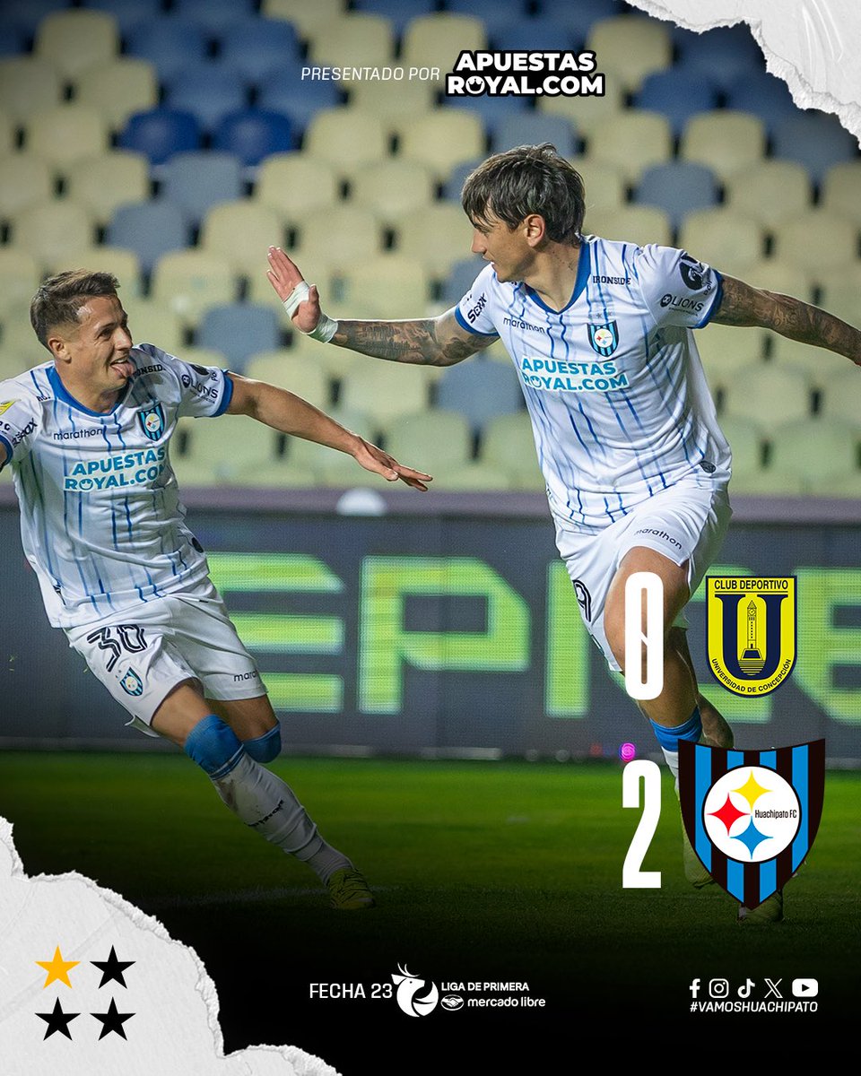 Huachipato's tweet photo. 90+7’⌚️¡𝐆𝐀𝐍𝐎 𝐄𝐋 𝐂𝐀𝐌𝐏𝐄𝐎𝐍 𝐃𝐄𝐋 𝐒𝐔𝐑!🫶

🤩Hoy derrotamos 2-0 a U. de Concepción y conseguimos tres puntos muy valiosos en el Ester Roa🔵⚫️

⚽️Anotaron Sergio Núñez, Lionel Altamirano y todo el equipo jugó de gran forma. ¡Felicidades!👏👏

#VamosHuachipato 🏆 https://t.co/DOwAUWjIhw