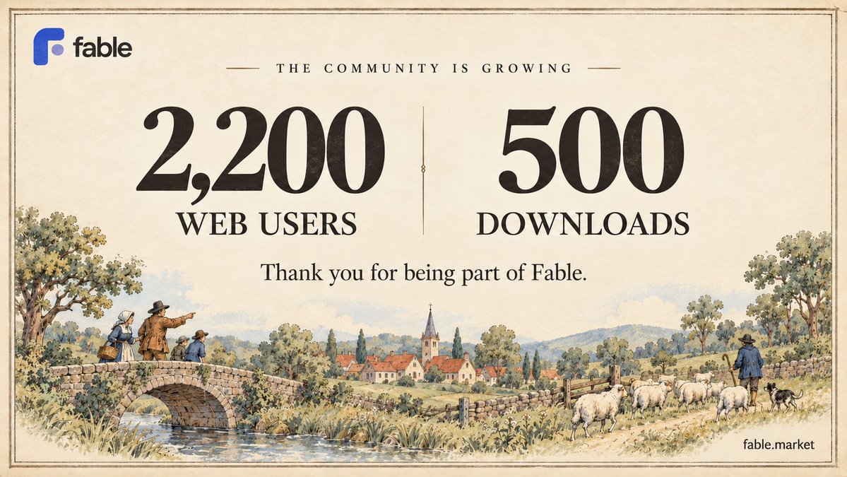 FableDotMarket's tweet photo. 2,200 web users. 500 extension downloads.

Thank you to everyone using Fable, sharing feedback, and contributing research. Open-source software, community-driven intelligence, and much more to come. https://t.co/LOR6QKCRRn