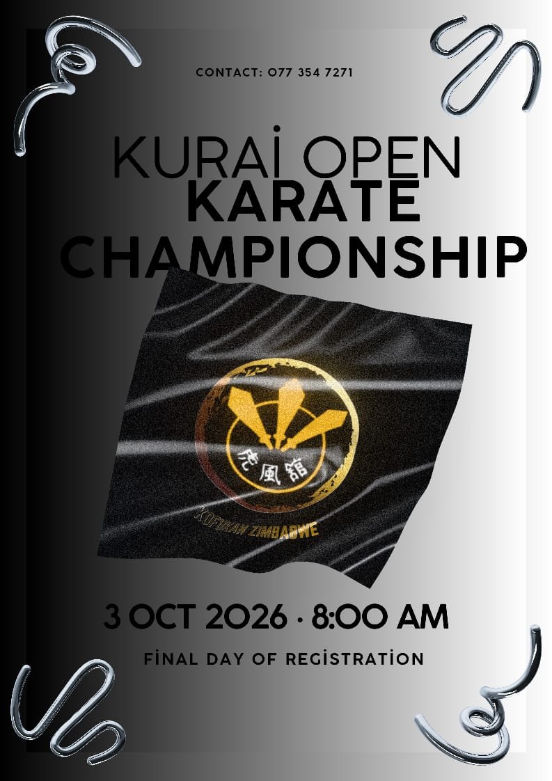 KarateZimbabwe's tweet photo. Kata. Kumite. Victory. 🏆
The Kurai Open Karate Championship is here! Join us for a full day of action from juniors, Veterans and Team Kumite.

📅 03 Oct 2026 | ⏰ 8:00 AM
📍 Arcadia Community Hall
📞 Contact: 077 354 7271

⚠️ Today is the  DAY . Don't miss out!
#KarateChampionship #KuraiOpen #Arcadia