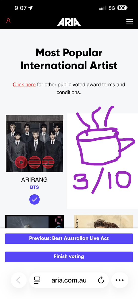CoffeeDateBTS's tweet photo. Aussie ARMY! Are you voting everyday on Spotify and at the ARIA site? 

#ARIASBTS 

https://t.co/q9UOHiCPTh https://t.co/lOTNE1iPcX