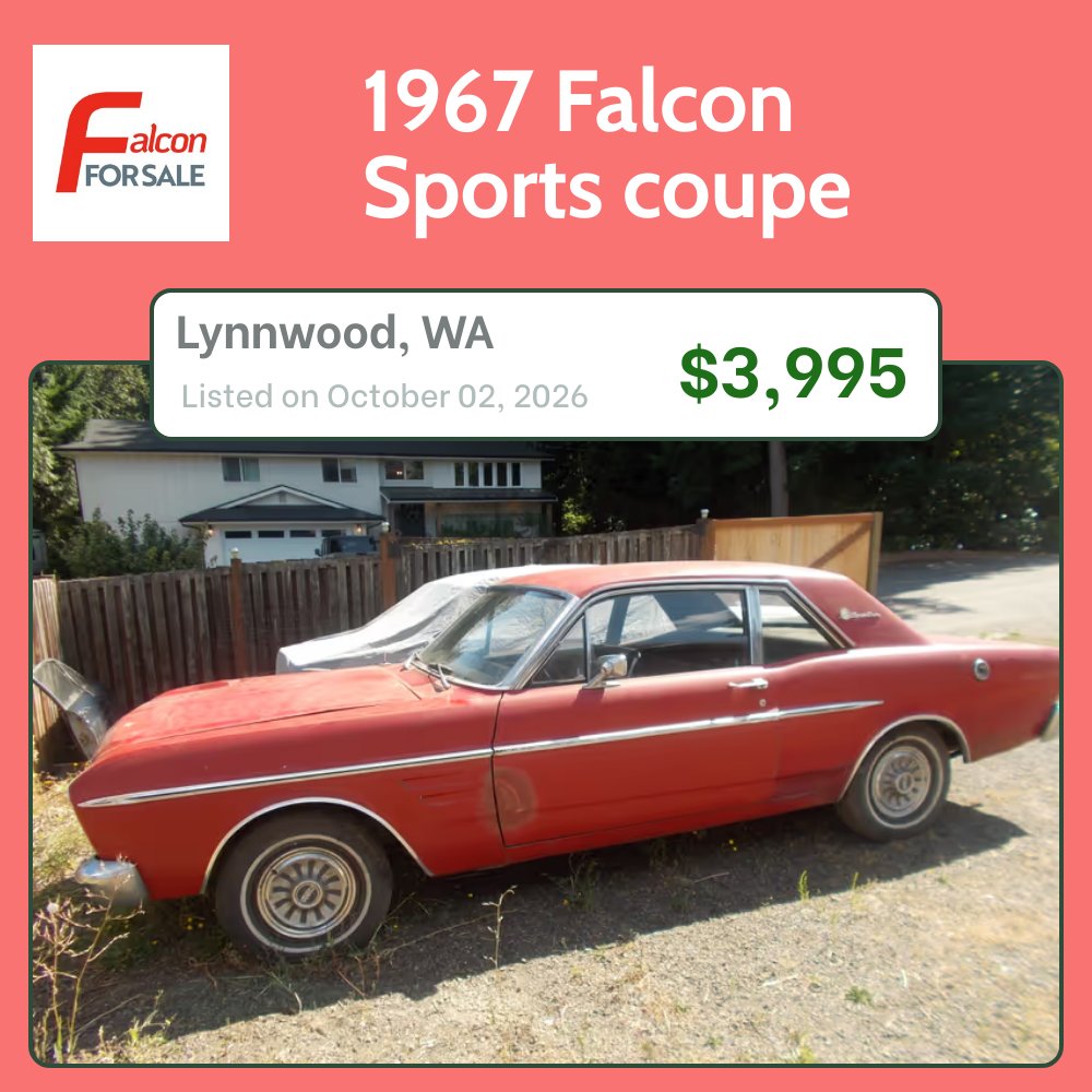falconforsale's tweet photo. 1967 Falcon Sports coupe in Lynnwood, WA
https://t.co/nvIzpDCuLa

#fordfalcon #falconforsale https://t.co/uwgOervqcr