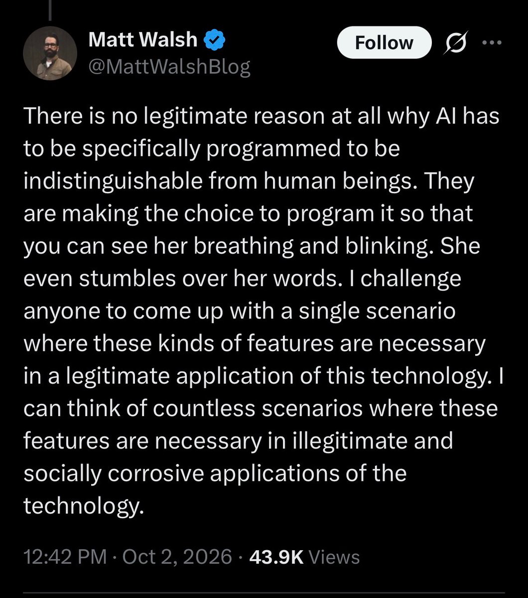 freganmitts's tweet photo. I never take any pleasure in boosting Matt Walsh but he is 100% correct here. The anthropomorphic form is a result of intentional decisions by the human designers, there is no good reason for it, and it is nefarious. People should be talking about that more. https://t.co/BFwPTQcw4z