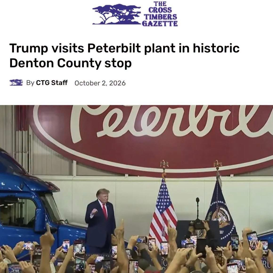 JBMAGA03's tweet photo. President Trump just walked the floor at the Peterbilt plant in Denton, Texas — the first official visit by a sitting president to Denton County.
Workers are building about 200 trucks a day. Peterbilt says the 25% truck tariff helped them add more than 1,000 jobs at that plant alone. PACCAR’s CEO thanked Trump for trade policy that puts American manufacturing first.
Trump’s line: “American trucking is back.”
Made in America. Built by Americans. That’s the whole point. 🇺🇸🔥