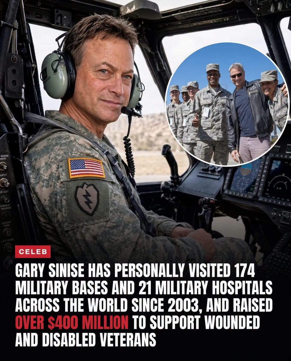 JBMAGA03's tweet photo. Gary Sinise didn’t just play a veteran. He showed up for them.

Since 2003 he’s been on bases and in military hospitals worldwide with the Lt. Dan Band. His foundation has raised well over $400 million for wounded and disabled veterans, first responders, and their families — mortgage-free smart homes, meals, concerts, and real support when the cameras are gone.

Hollywood talks. Lt. Dan delivers.

🇺🇸 Thank you, Gary Sinise.