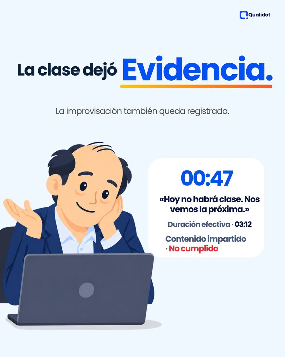 qualidot's tweet photo. Pasar a todos no significa enseñar. 📚 Qualidot evalúa contenido, participación, duración y seguimiento para convertir cada videoclase en evidencia y mejora real.

#Qualidot #IA #EducacionDigital #CalidadEducativa https://t.co/knSPavVqAe