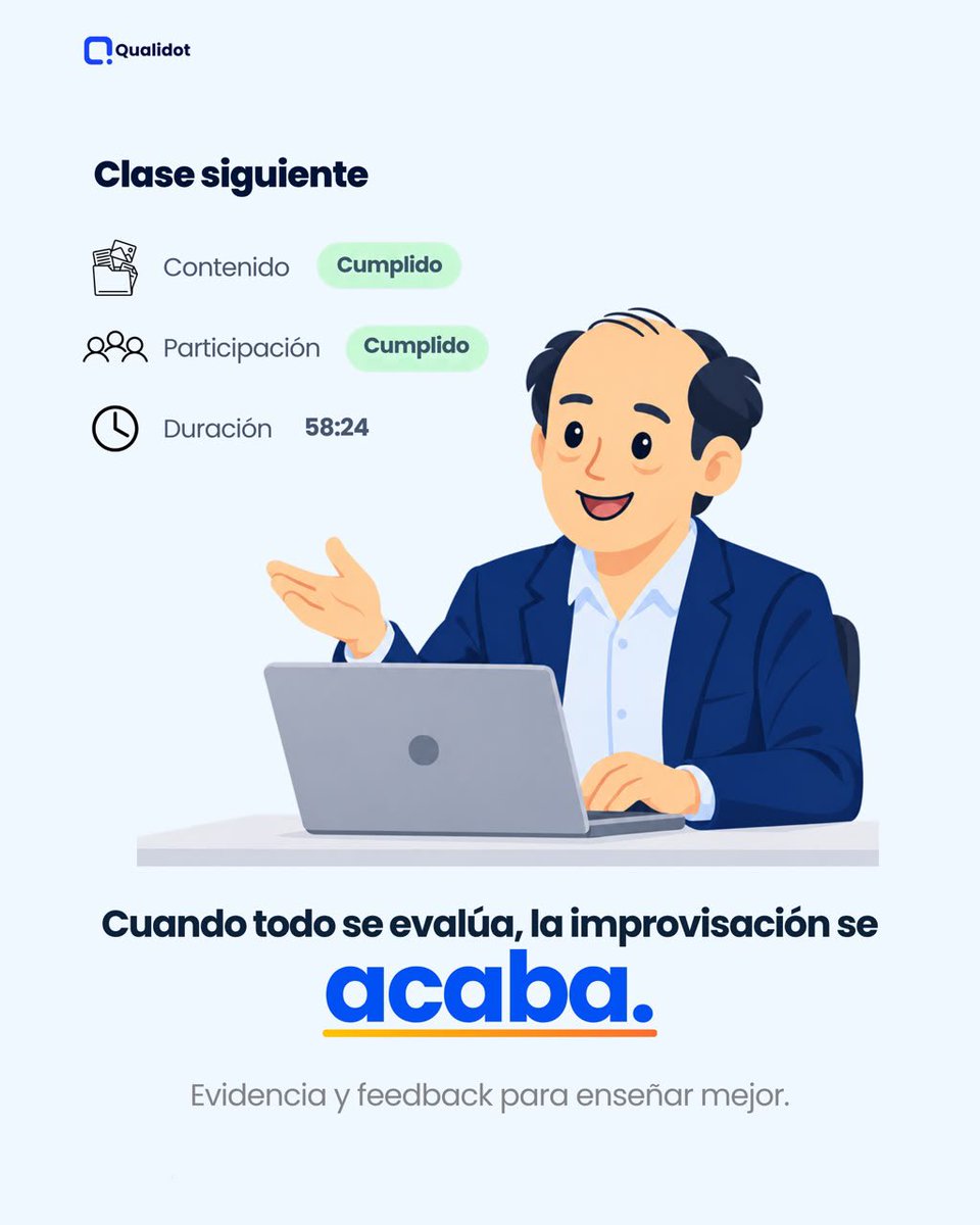 qualidot's tweet photo. Pasar a todos no significa enseñar. 📚 Qualidot evalúa contenido, participación, duración y seguimiento para convertir cada videoclase en evidencia y mejora real.

#Qualidot #IA #EducacionDigital #CalidadEducativa https://t.co/knSPavVqAe
