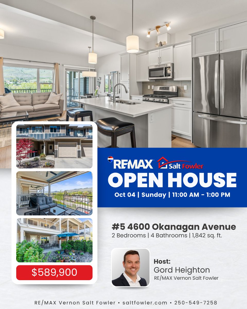 SaltFowlerBC's tweet photo. π’ Join us for an #OPENHOUSE! π‘ Peaceful, polished, and move-in ready, this extensively updated 3-bedroom, 3-bathroom townhome in Mill Creek offers a beautiful retreat just minutes from the heart of Vernon.
#JustAddSalt #SaltFowler #RemaxVernon #RealEstate #VernonRealtor https://t.co/tpTs9CLRLZ
