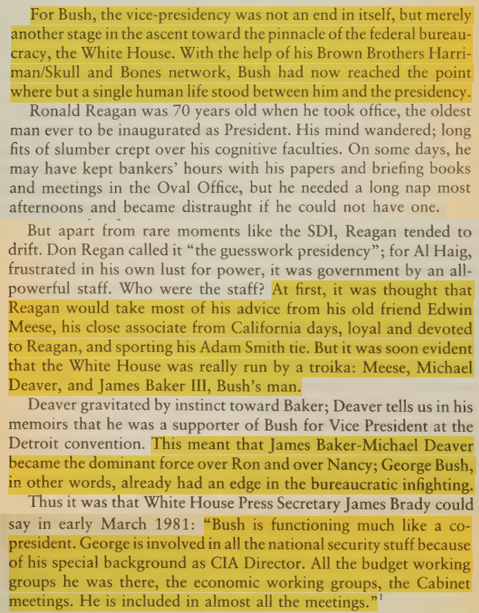 toxictiramisu's tweet photo. John Hinckley shot Ronald Reagan shortly after George HW Bush received crisis-management powers as part of a coup to control the presidency. Bush took charge of the emergency command group that would run the country/military in a crisis. Hinckley's father was a major Bush donor. https://t.co/Mv9Q5VQXo0