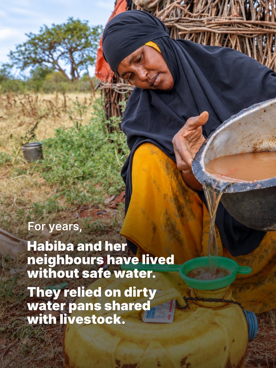 UNOCHA's tweet photo. For Habiba, the promise of clean water means everything.

After seven years without safe water, support from the #Kenya Humanitarian Fund is helping @WorldVisionKE rehabilitate boreholes across 21 communities, bringing clean water closer to families.

➡️ https://t.co/a3qWWg5C9k https://t.co/SAP1ZGEgGW