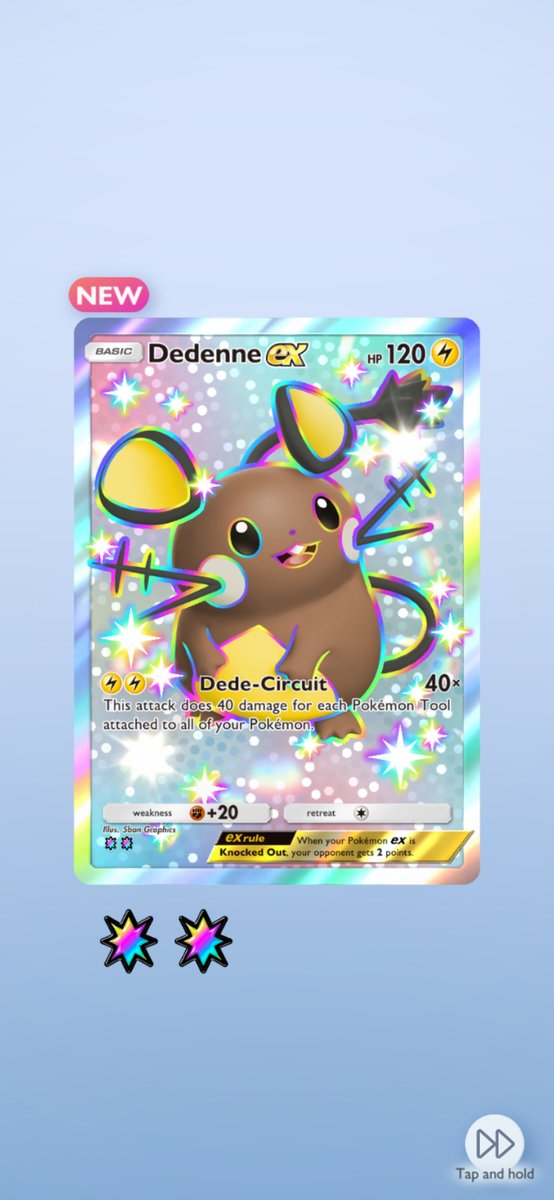 ChrisColli14858's tweet photo. Shiny Dedenne ex!!!!! Dedenne is adorable, I love the shiny and the rainbow outline makes it pop even more. So happy with this!!!! 😁😁😁 #PokemonTCG #PokemonTCGPocket https://t.co/ZaQ8hWMcvl