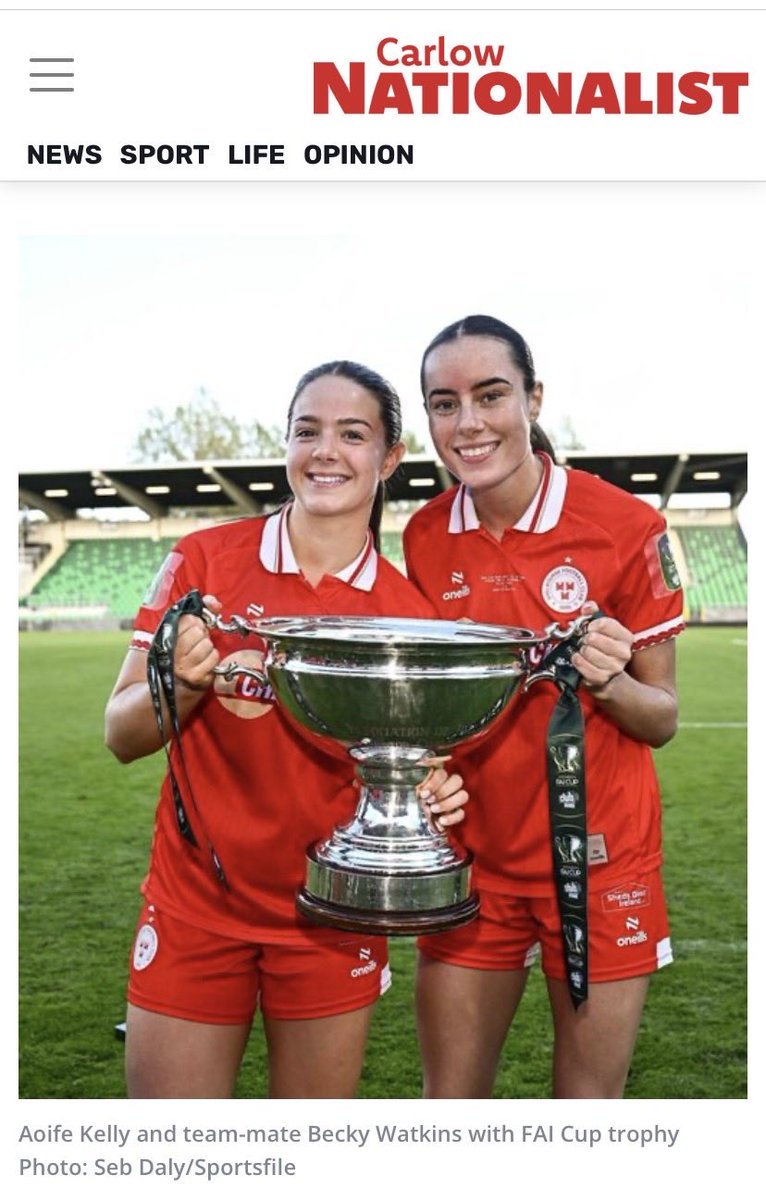 Pres_Carlow's tweet photo. ⚽️A great atticle in the @CWnationalist on our former student Aoife Kelly. Wishing Aoife continued success! @Pres_Carlow  @CeistTrust @FAISLeinster @FAIreland @shelsfc https://t.co/G9LIHLNvtl