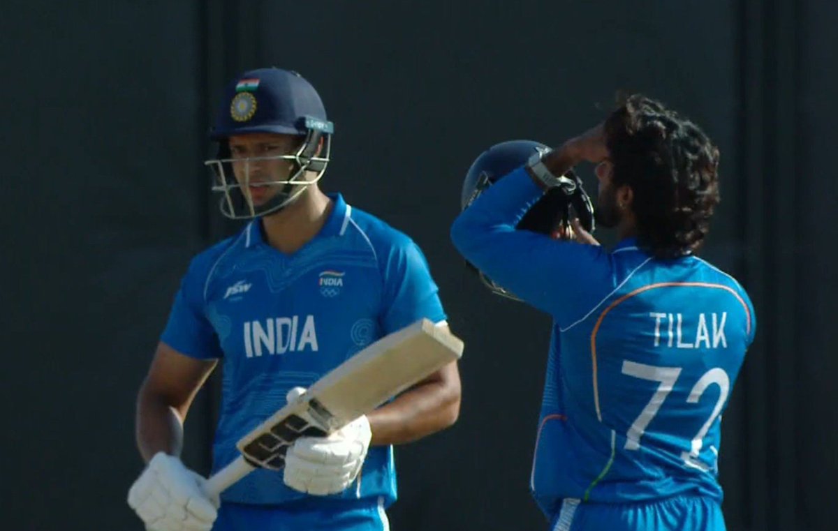 LoyalSachinFan's tweet photo. Shivam Dube and Tilak Varma smashed 23 runs off Saim Ayub in one over. Ab kar celebration MDC. https://t.co/BjOhfbHHZo