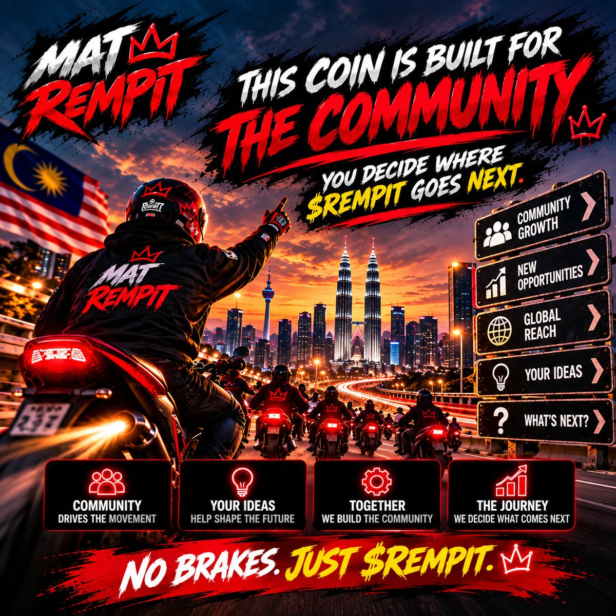 MatRempitCoin's tweet photo. $REMPIT was built for the COMMUNITY. 🏁
This isn’t about one person deciding the journey.
The community helps shape what comes next.
Your ideas. Your voice. Our journey. 🌎
Where should $REMPIT go next? 👇
🇲🇾 Born in Malaysia. Built for the world.
NO BRAKES. JUST $REMPIT.
#REMPIT #MATREMPIT #Solana #PumpFun #Memecoin