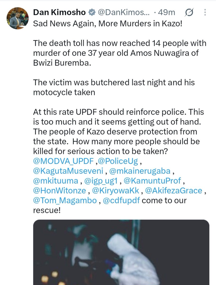 sdkafeero's tweet photo. Just looked at the topics for the Capital Gang  today and then the reports of killings from Kazo. No one is safe! https://t.co/q40YZjap9N