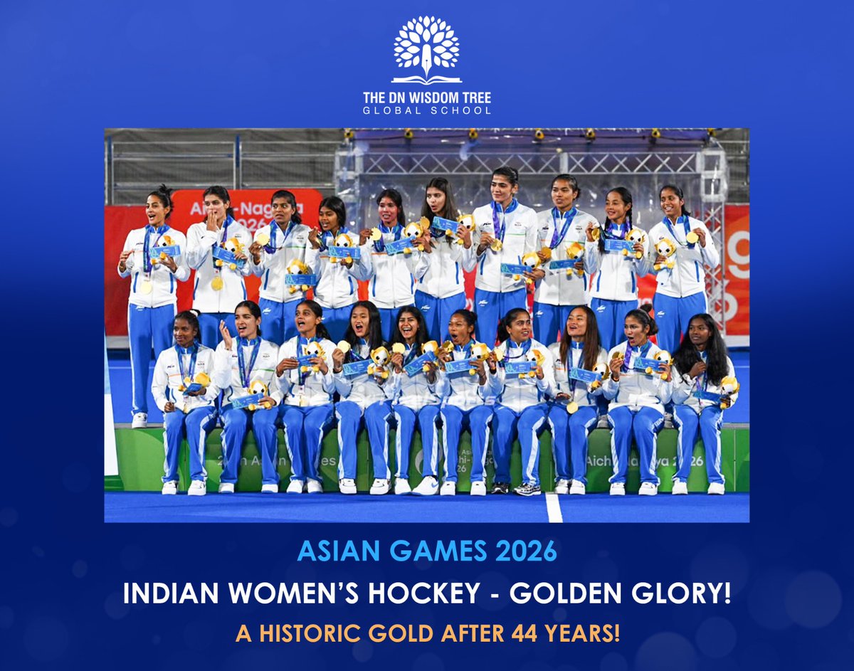 DNWisdomTreeGS's tweet photo. A HISTORIC GOLDEN TRIUMPH FOR INDIAN WOMEN’S HOCKEY! 🇮🇳🏑🥇

After 44 years, the Indian Women’s Hockey Team are Asian Games champions once again! A moment of immense pride, passion and perseverance. Congratulations to our golden girls for bringing glory to the nation! https://t.co/eQZ2O5V9MI