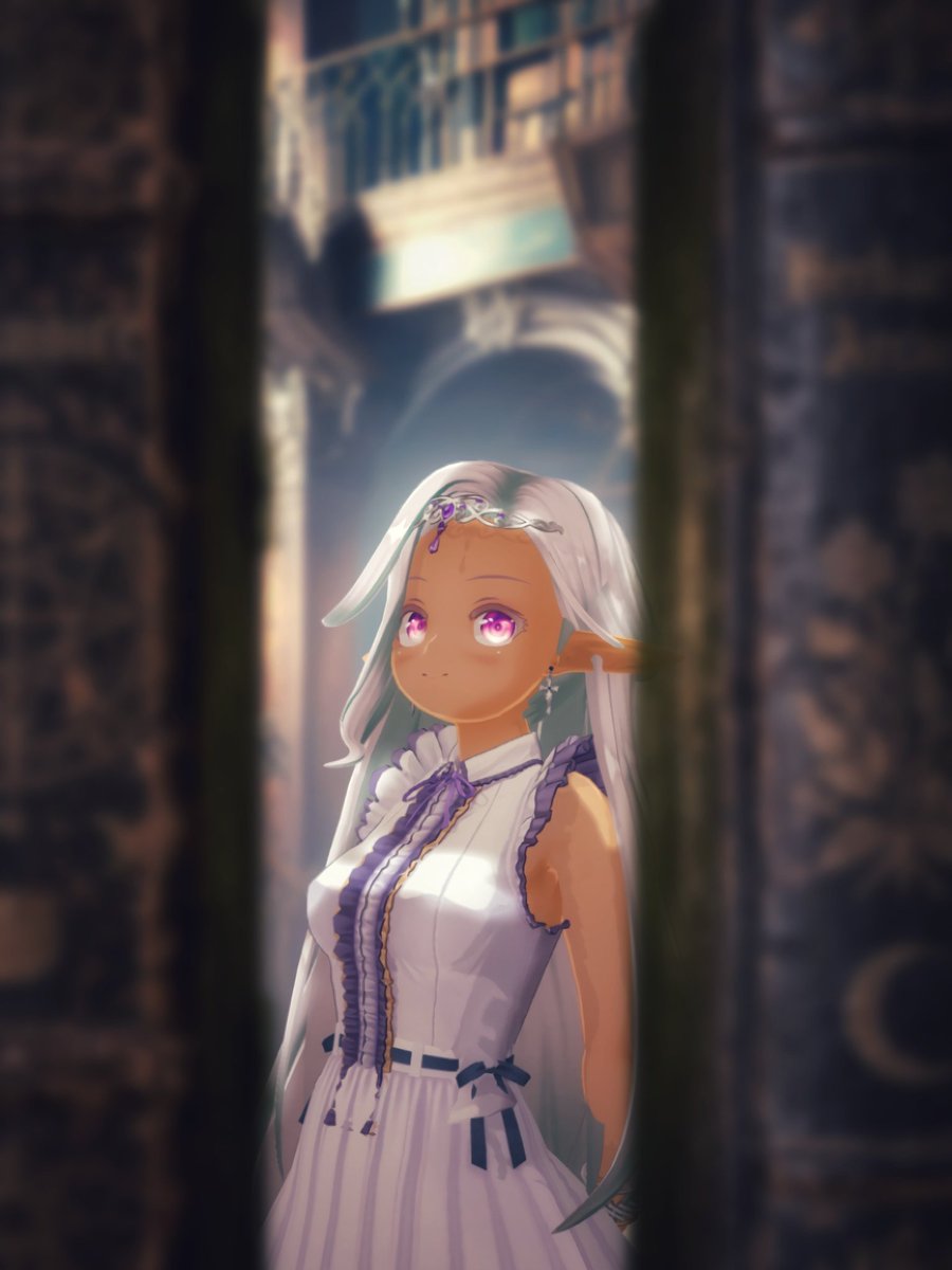 n_youjun's tweet photo. #CC加工道場
#カスタムキャスト
テーマ「構図」

サンドウィッチ構図
「本箱の隙間からのぞくと彼女がいた」
という感じのシチュエーションを作ってみました https://t.co/9CPq2W13Ri
