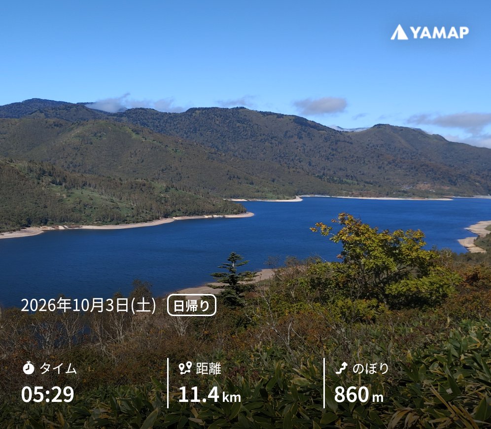 solarcoaster_sr's tweet photo. 野反湖一周、山歩しました「おつかれ山！」 #YAMAP #山歩しよう https://t.co/ltDo8b2Bcg