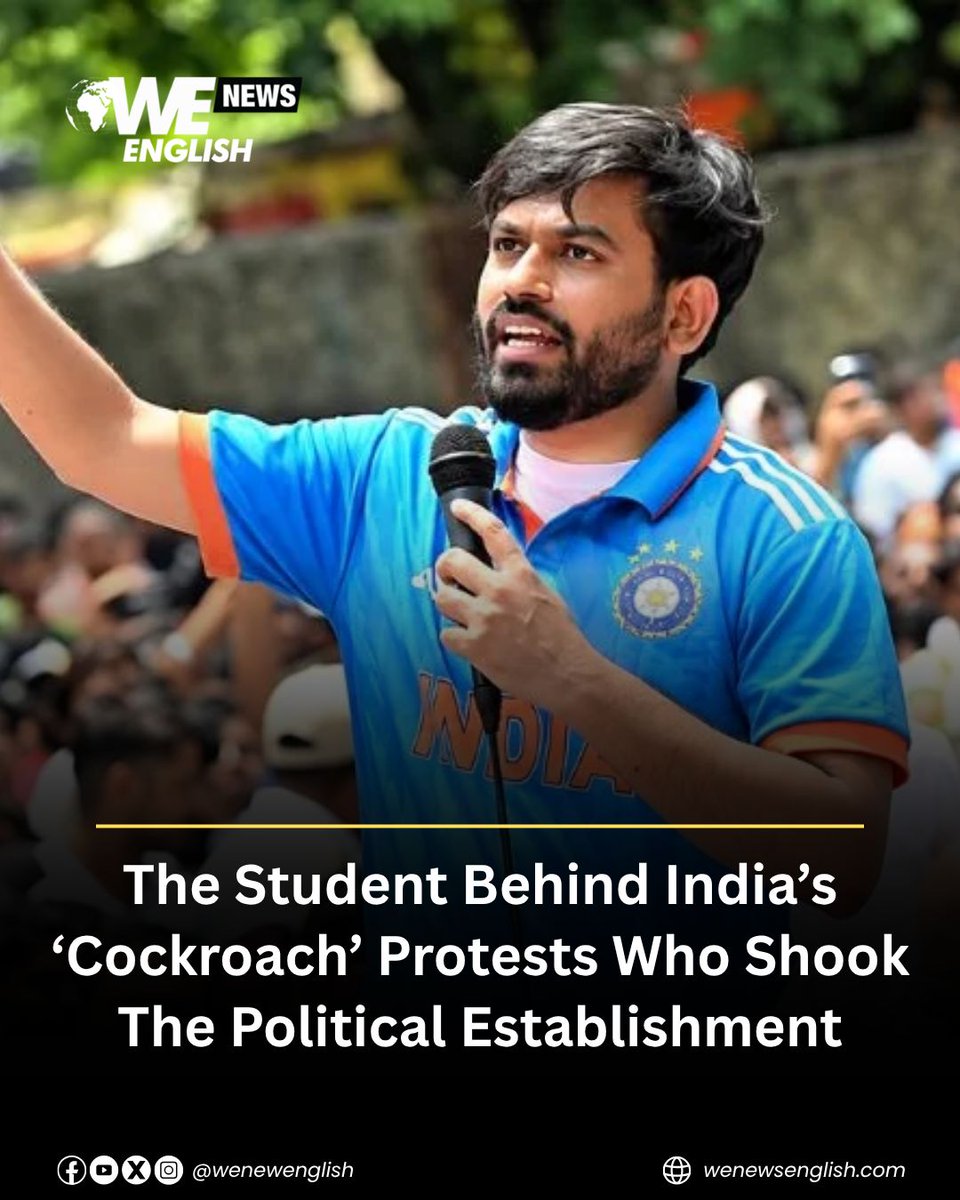 WENewsEnglish's tweet photo. A student-led protest movement in India has drawn national attention under the banner of the “Cockroach” campaign, challenging the country’s political establishment.

The movement has brought student and civil society groups together around concerns over electoral processes and voter rolls, putting its young organisers at the centre of growing political debate.

Visit our website to read the full story.

#India #CockroachMovement #CockroachProtests #StudentProtests #WENews