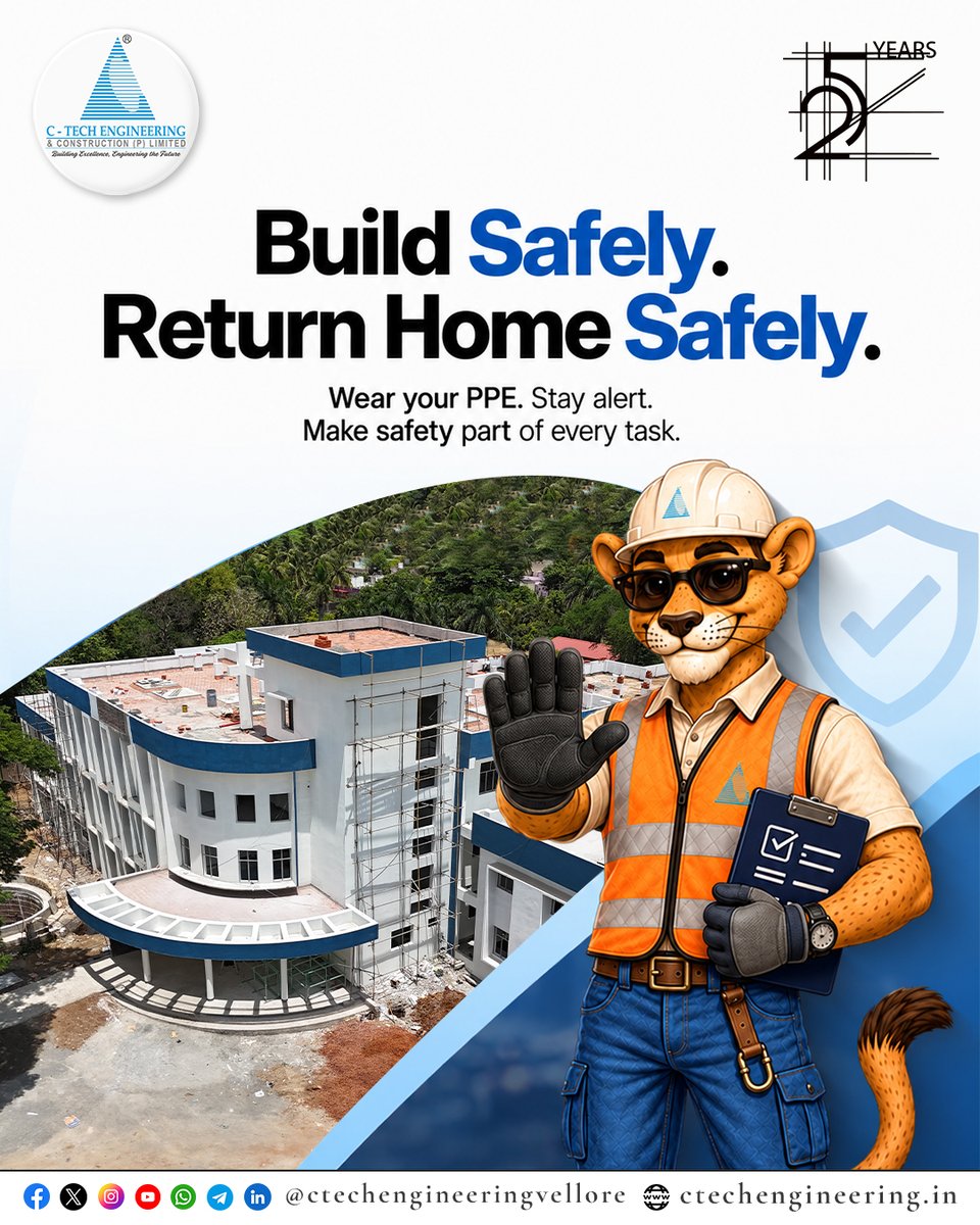CtechEngVellore's tweet photo. Build safely. Return home safely. 👷

Wear your PPE. Stay alert. Make safety part of every task.

https://t.co/HwaIlZrfPo

#ConstructionSafety #SafetyFirst #ctechengineeringvellore https://t.co/DQ8DWkcH5n