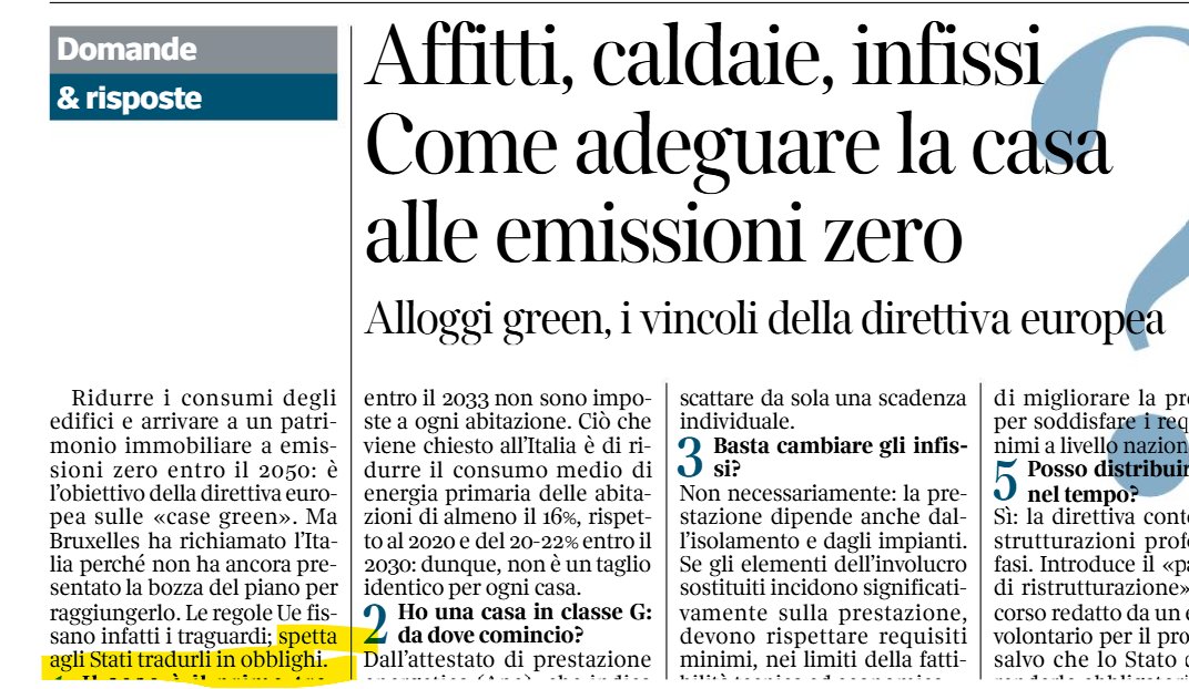 gspazianitesta's tweet photo. No, @JattoniDallAsen, non è scritto da nessuna parte che gli Stati debbano "tradurre in obblighi" le previsioni della direttiva case green.
@Corriere https://t.co/MGSWJgi7Ij