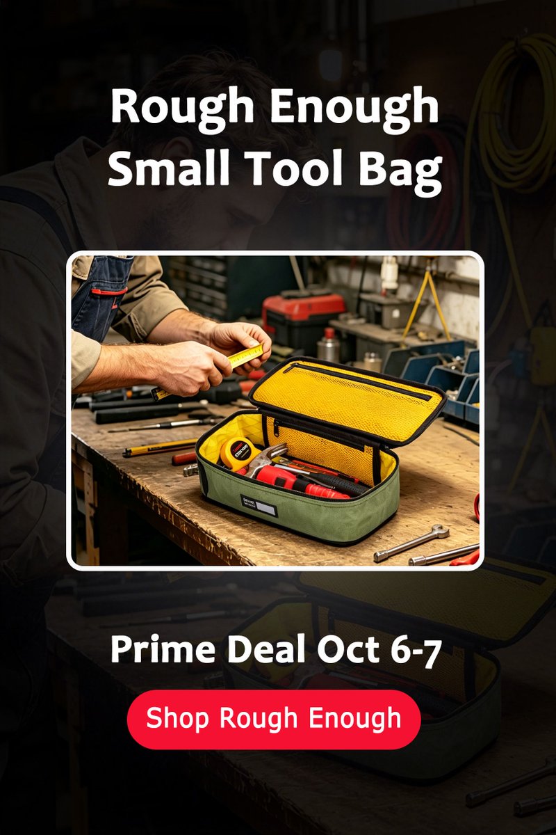 RoughEnoughUSA's tweet photo. Fall Prime Day is Oct 6β7,discounts start at 20% off! This tool bag has a bright yellow interior so you can spot screws and bits instantly. Waxed canvas, foam padding, YKK zippers. Stop digging in the dark. Get ready.
π https://t.co/l8QEB00BJb
#RoughEnough #ToolBag #FallPrimeDay #PrimeDayPrep #TooPouch #WorkshopEssentials
