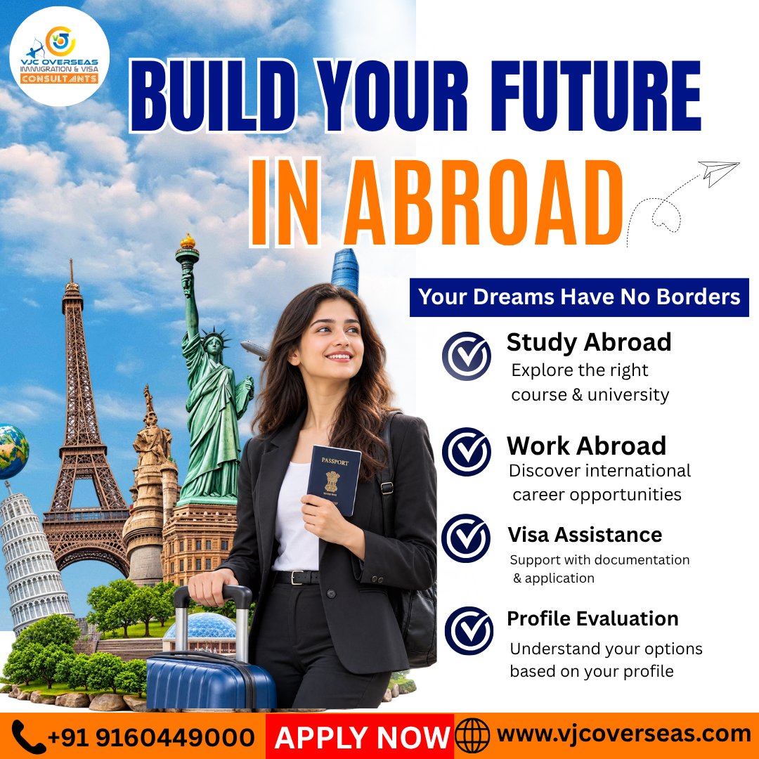 VJCOVERSEAS's tweet photo. Build Your Future Abroad!
Dreaming of studying or working overseas?
Get expert support with Study Abroad, Work Abroad, Visa Assistance & Profile Evaluation.
📞 +91 9160449000
🌐 https://t.co/Ujp91x1yys
#StudyAbroad #WorkAbroad #VisaAssistance #OverseasEducation https://t.co/YTRb0FRux0