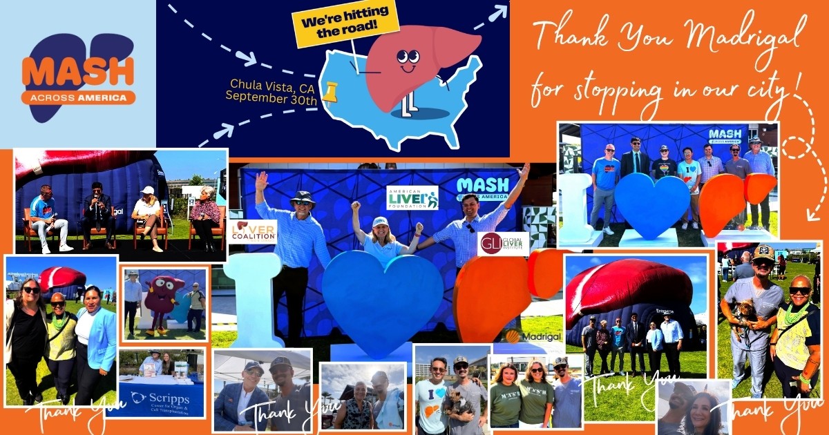 LiverCoalition's tweet photo. Thank you, @MadrigalPharma , for sponsoring #MASHAcrossAmerica and for including Chula Vista as a stop on your national tour that gives folks the chance to Meet the Liver. Special shout‑out to campaign partners: @liverUSA, @GlobalLiver, and Liver Education Advocates. https://t.co/f6mXVqeFsG
