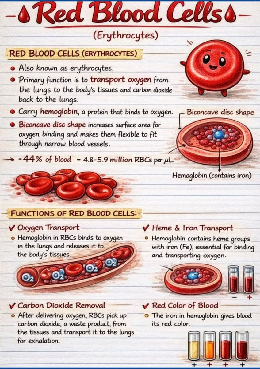 global_sciecne's tweet photo. Red blood cells are the most abundant blood cells in the human body, transporting oxygen to tissues and carbon dioxide away from them. 
#hemoglobin #oxygen #anemia #bloodcells https://t.co/d6g8RtOKhq