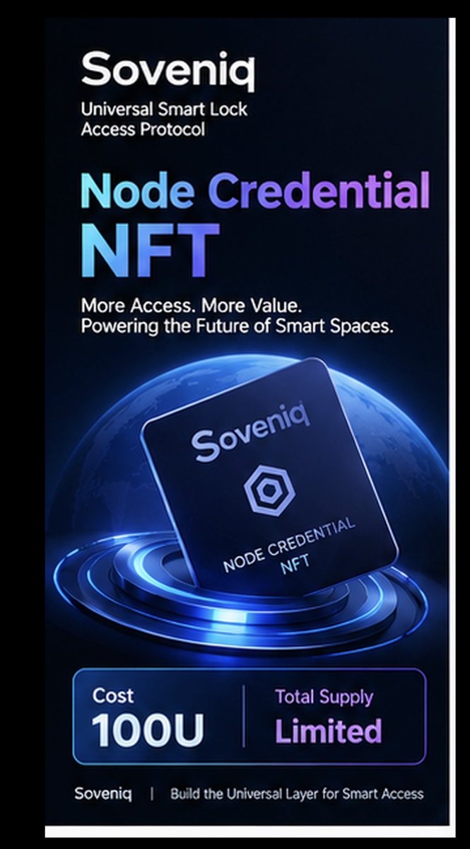soveniqprotocol's tweet photo. — Node Credential NFT 🪪

🚀 Own Your Access. Join the Network.
Secure your Soveniq Node Credential NFT and unlock a new gateway to the smart-space ecosystem. https://t.co/M6lYyA0Xcz