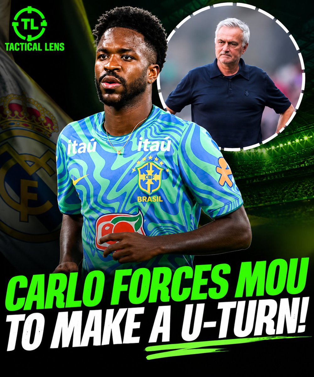 TacticalLens1's tweet photo. The situation was initially looking like Mourinho was being forced to consider benching Vinicius, with reports circulating in the media that he could be dropped.

But now, it’s a complete U-turn.

Mourinho has changed his stance, especially after seeing Vinicius’ performance in his second game under Carlo.

He now feels confident that Vinicius can bounce back.

And honestly, this is exactly what I wanted to see. Let Carlo show Mourinho how to use Vinicius properly and get him back to his best.

#ViniciusJr #Brazil #Ancelotti