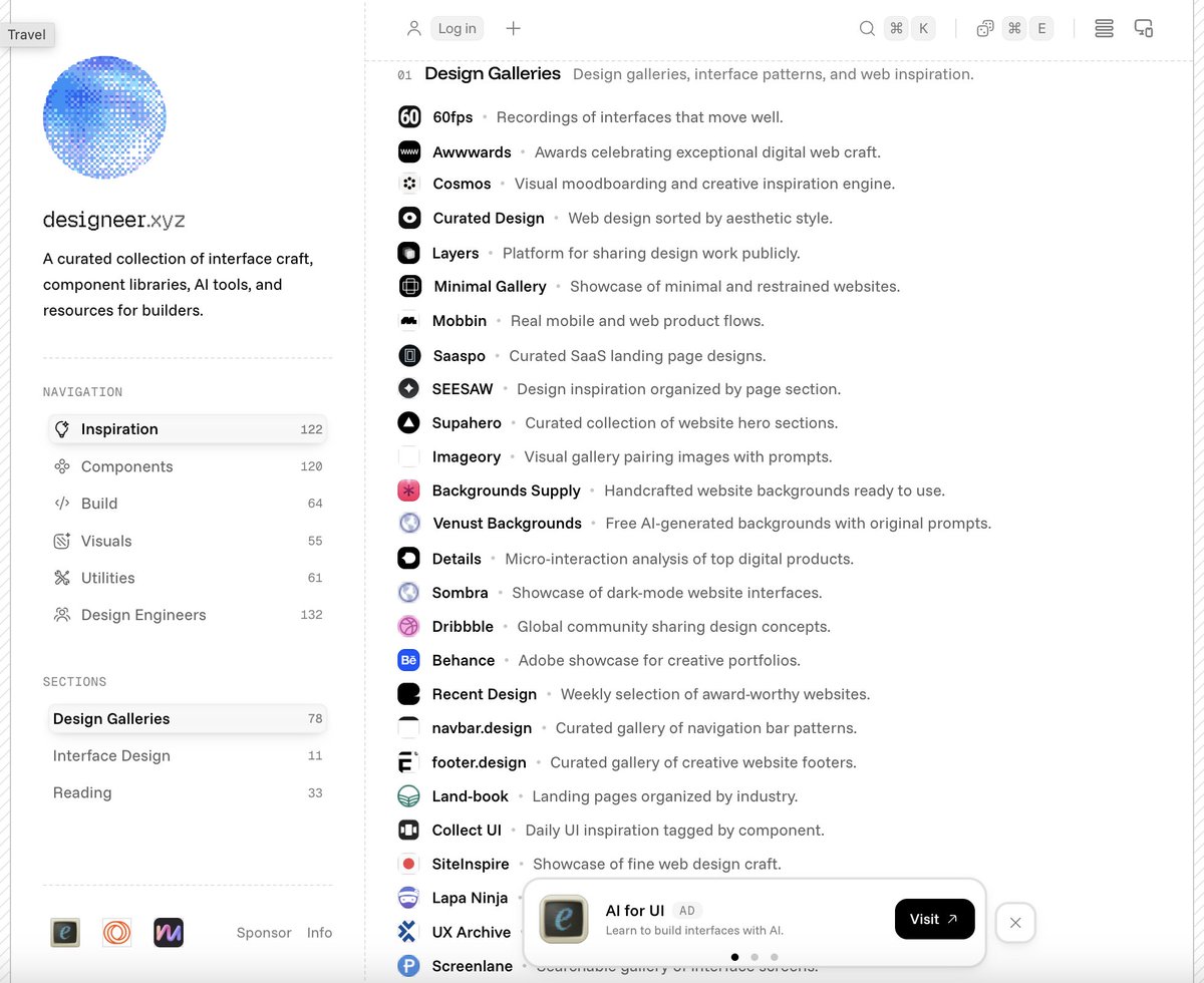 amanbehumble's tweet photo. Might be the best website I’ve found to feed your AI with actually good design inspiration before everyone starts using it. https://t.co/SVYbxe7w8g