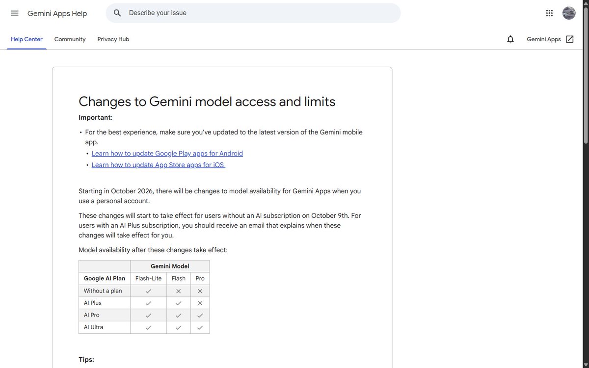 Secretof_forest's tweet photo. Google is re-tiering Gemini Apps model access. From October 9, personal accounts without an AI subscription get Flash-Lite https://t.co/WqnuIC7hSk Plus adds Flash. Gemini Pro now needs AI Pro or AI Ultra.https://t.co/EwpxVykd0L https://t.co/hKhOj7YnNh