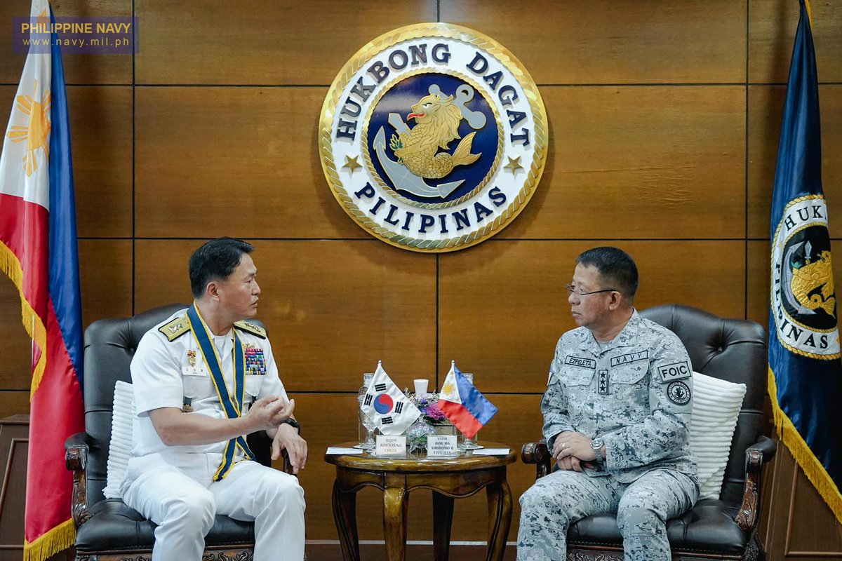 Philippine_Navy's tweet photo. ANNYEONG, PARTNERS! 🇵🇭👋🇰🇷 | ROK Navy Logistics Commander Calls on #PHNavy
The Philippine Navy continues to strengthen its longstanding partnership with the Republic of Korea Navy during the courtesy visit of Rear Admiral Kim Kyung Cheol, Commander of the Republic of Korea Naval Logistics Command, to the Navy Headquarters in Manila on October 1, 2026.
The Philippine Navy reaffirmed its commitment to fostering stronger bilateral relations and exploring potential areas of cooperation between the two navies, particularly in the area of logistics.
Read full story here 👉 https://t.co/D0rRrAlZLT
PN @128: Modern and Ready, Strong and Steady — Credible in Mission, Always Mission-Ready
#ProtectingtheSeasSecuringOurFuture
#ModernMultiDomainSelfReliantCrediblePartner
#PN128AlwaysMissionReady
#OneAFPOnePhilippines
#StrongAFPStrongPhilippines
#MatatagNaSandigan
#AFP90