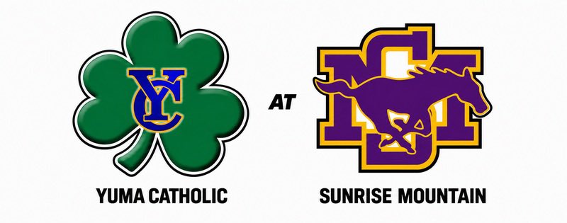 MattLoeschman's tweet photo. Lots of fireworks. 

After a 25-yard TD strike from @scout_reese to @amon_brody, the Mustangs respond with a 65-yard flea flicker TD to @Ryderhellbusch. 

#17 @YumaCatholic  6
#14 @SunriseMtFB  7
6:40 - 1st Quarter 
5A Northwest Region 

#WestValleyPreps #AzNewsmedia #AzPreps365 https://t.co/NCGVDfh4kM