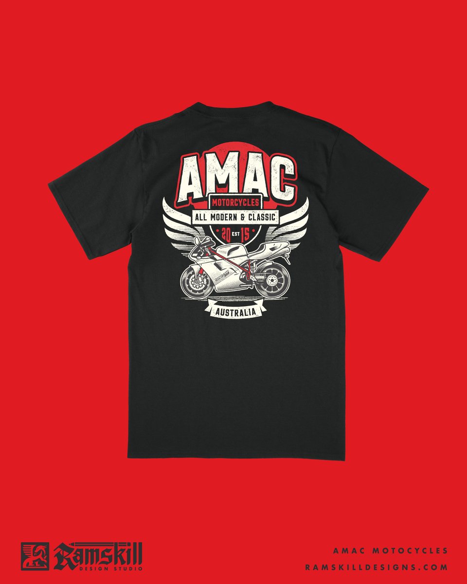 philustrations's tweet photo. AMAC Motorcycles: all modern, all classic, all Aussie ๐๏ธ Designed for a motorbike workshop in Cairns that decided they wanted to look stylish!
#tshirtdesign #illustratedmerch #merchdesigner https://t.co/8dt7uEmrBW