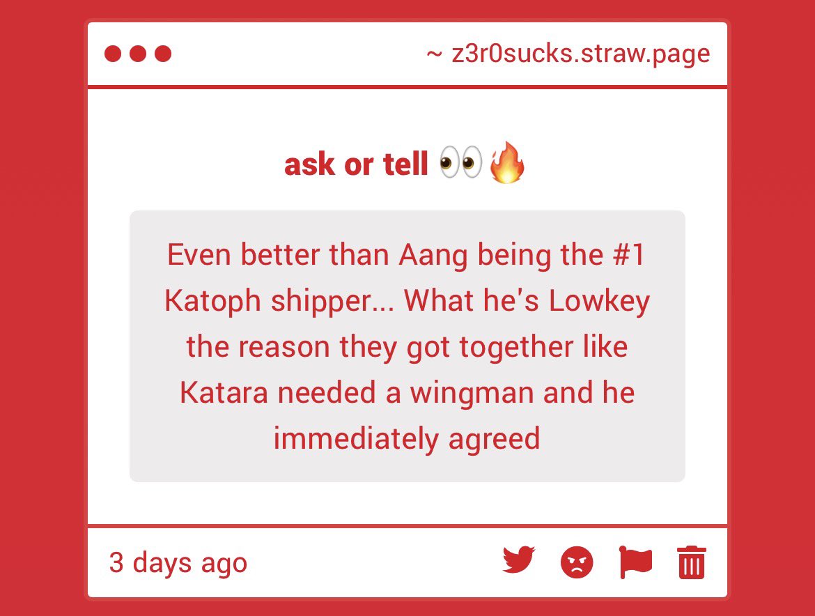 z3r0sucks's tweet photo. which one of them is asking for help tho 🤔🤔🤔 im thinking maybe toph but i can see katara asking as well… id like it to be toph tho… SO CUTE… she doesnt know what to do so she goes to aang… this reminds me of a fic i read once… i forgot which one
also #catara https://t.co/AkWid6zrVB
