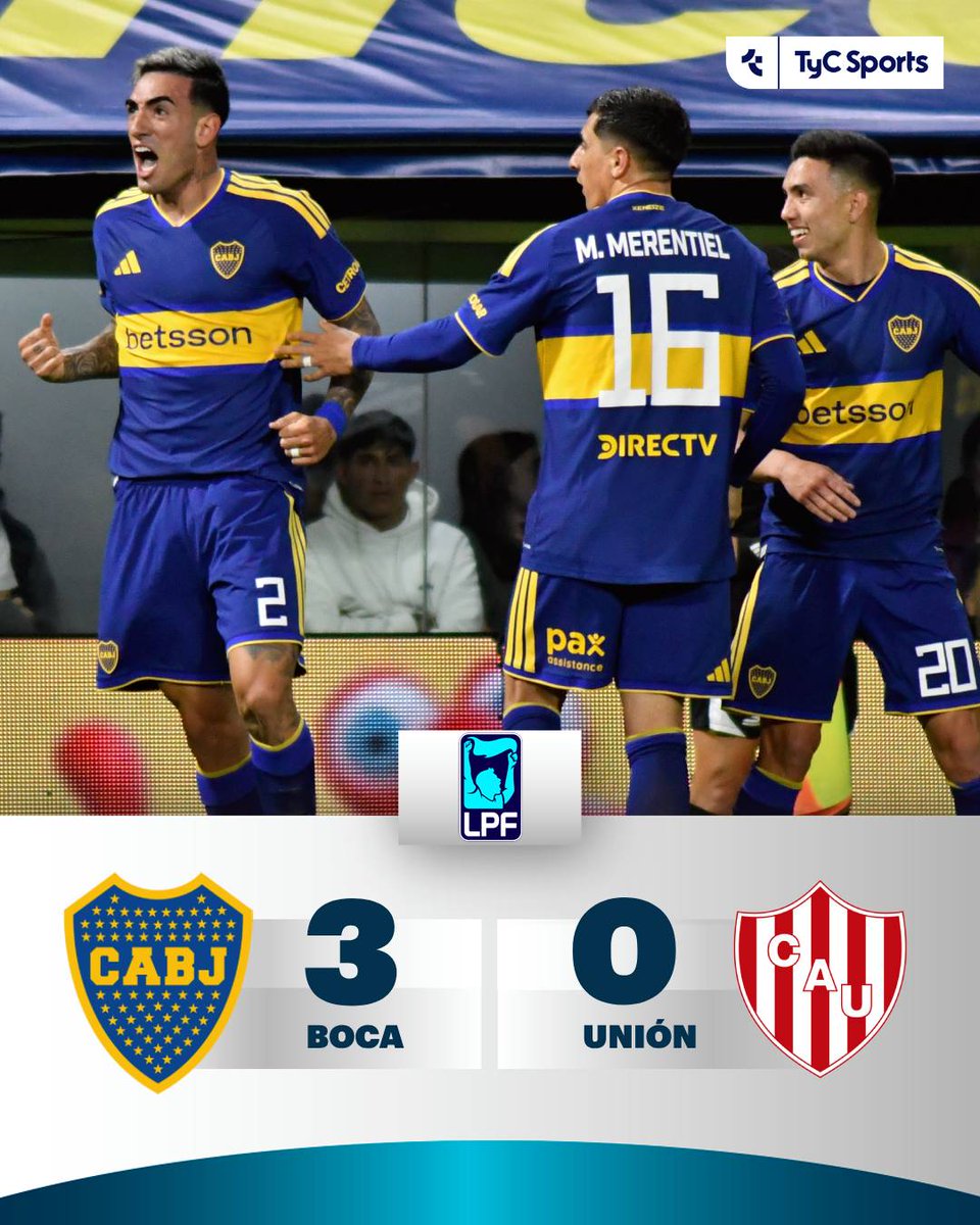 TyCSports's tweet photo. ¡TRIUNFO DE BOCA EN EL CLAUSURA! 🔵🟡

En el marco de la fecha 11, el Xeneize superó a Unión por 3 a 0. Los goles fueron obra de de Di Lollo a los 22' y Flores a los 83' y 90'+2. Con este resultado, el equipo del Vasco Arruabarrena acumula 16 partidos sin perder y marcha segundo en la Zona A, mientras que el conjunto santafesino está en la novena colocación.