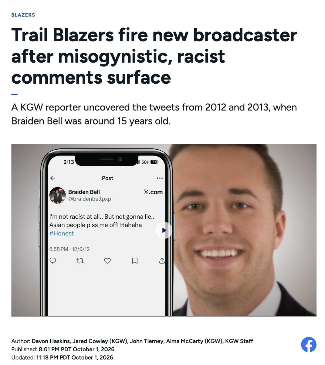 MatthewKeysLive's tweet photo. Several sources have told me TEGNA has launched an internal review into whether the editorial processes were followed at @KGWNews with respect to the station's reporting on Braiden Bell, and that Devon Haskins and John Tierney were asked not to contribute to tonight's follow-up. https://t.co/xkx5jlmbm2
