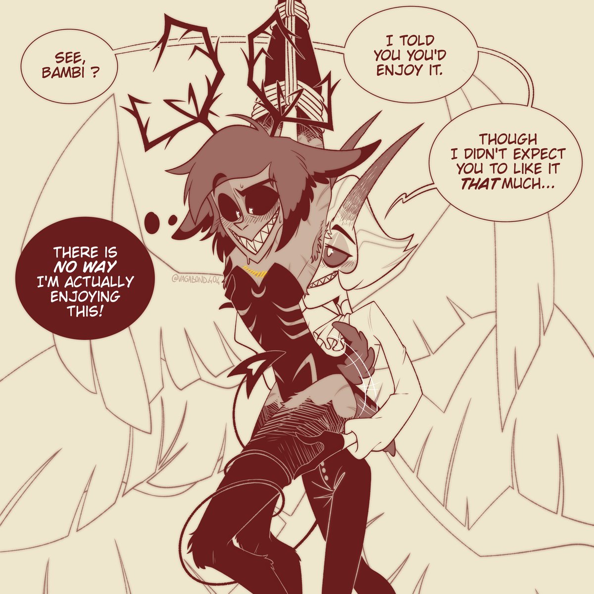 vagabond_404's tweet photo. #kinktober2026 day 3, suspension bondage :3 Lu begged Al to try things out... not knowing he would actually enjoy said things lol (be ready for tomorrow's post as well lol) #appleradio #bambilu https://t.co/qJ64bE7SI3