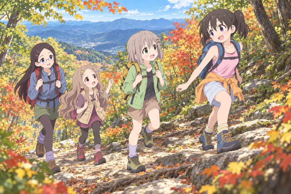 MonakaKomugi's tweet photo. 今日は登(10)山(3)の日⛰️✨
『ヤマノススメ』は、女の子たちが山登りを通して友情を深め、成長していく物語🌿
道中でお団子を食べたり、山頂できれいな景色を眺めながらお弁当を食べたり…！🍡🍱
……あれ、食べることばかり考えちゃってますね💦💦
#登山の日 #ヤマノススメ #AIイラスト https://t.co/0b9ywq1lNU