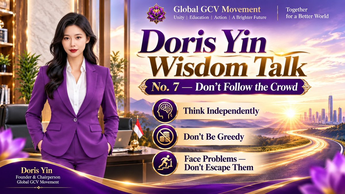 dorisyincpa's tweet photo. 🪷 Doris Yin Wisdom Talk｜No. 7

Don’t Follow the Crowd

Many pioneers have a problem today: they don’t think for themselves.

They believe whatever other people say, especially when it is something they want to hear.

Why do many people end up in an unfortunate situation?

Because they do not have the ability to think independently.

They don’t want to think. They don’t want to analyze. They want other people to tell them what to believe.

In the end, they can easily become someone else’s target—sometimes someone sells them out, and they are still helping that person count the money.

So, don’t always blame other people.

Many times, we create the problem ourselves.

And there is another big problem:

Don’t be greedy.

One of the biggest problems among pioneers today is greed.

They don’t want to do anything, but they want to get the results.

But that is a contradiction.

If you don’t want to do anything, you cannot expect results.

You don’t study, you don’t build, you don’t take action, but you expect the results to come to you. That is impossible.

When problems arise, some people start blaming the project.

But what is the point of blaming the project?

The project will not stop because you blame it. It will not change simply because you threaten or criticize it.

That is not realistic.

So, don’t waste your time doing useless things.

Be a smart person. Be a wise person.

Know where the real problem is.

Have the courage to face the problem instead of running away from it.

Avoiding problems, deceiving yourself, and pretending that problems do not exist will never solve anything.

So:

🪷 Don’t follow the crowd.

🪷 Learn to think for yourself.

🪷 Don’t be greedy. Understand that results require effort.

🪷 Face problems and solve them instead of escaping from them.

Develop independent thinking.

Become a truly wise person.

— Doris Yin
Doris Yin Wisdom Talk｜No. 7