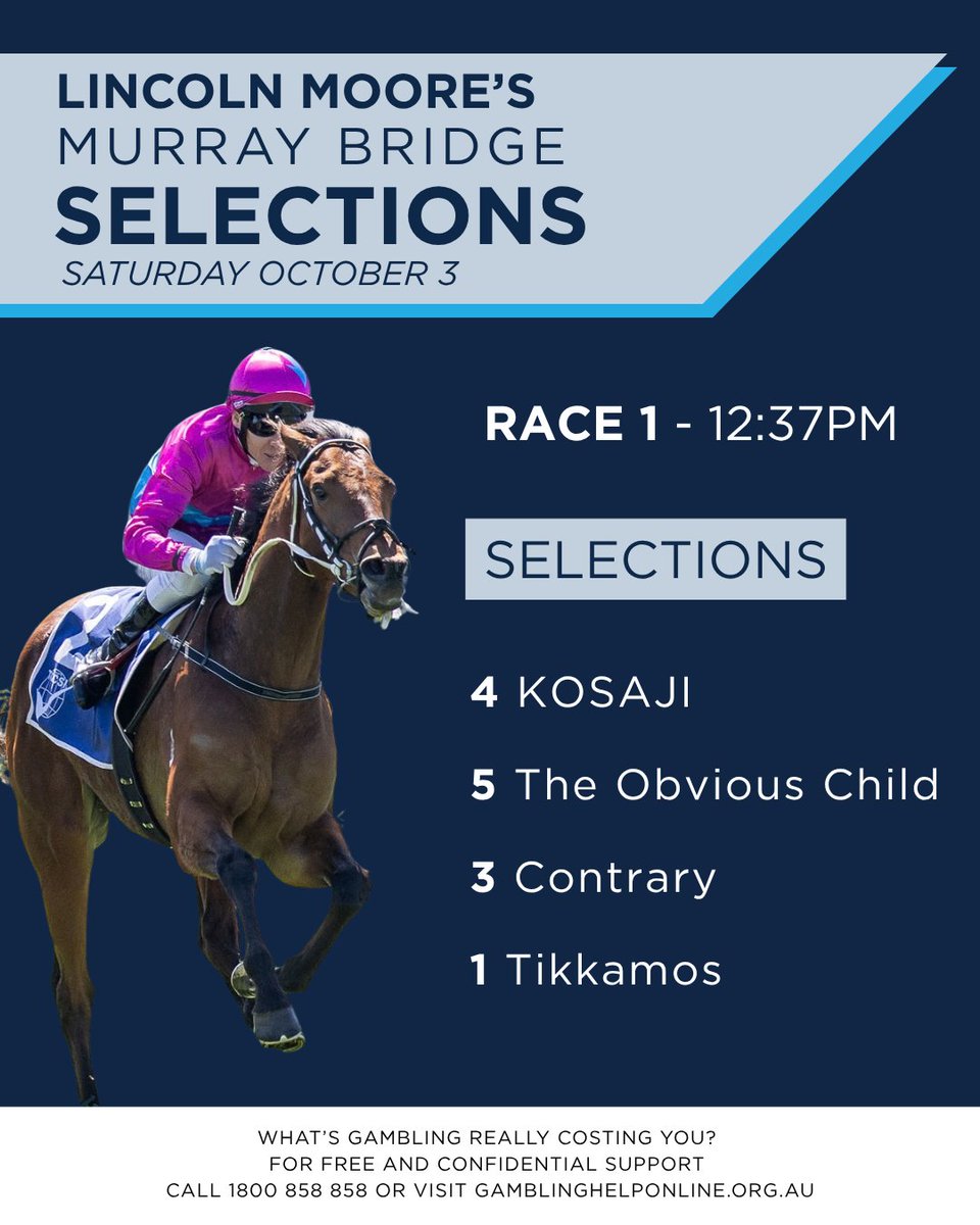 RacingSA's tweet photo. It's Murray Bridge Gold Cup Day! Race 1 kicks off in less than half an hour 🔥

Check out Linc's selections for the Bridge Carpet Court Andrew Mills Gifford Hill Guineas below or read the full preview here👉https://t.co/97dBCfZFhZ https://t.co/pJWR6psszA