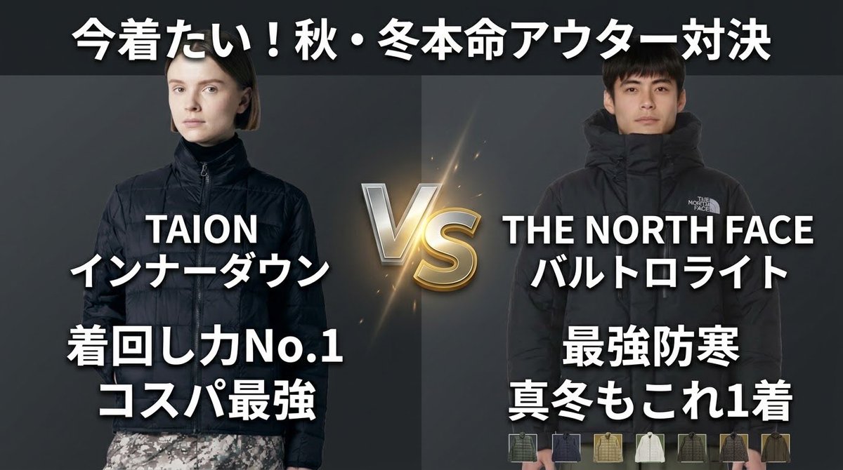 hgjoWE9XtC7nIGL's tweet photo. 朝晩が一気に肌寒くなってきましたね🍂
今週買っておきたい秋アウター対決！

🧥コスパ最強！着回し力抜群の『TAION インナーダウン』
❄️真冬もこれ1着で勝てる『ノースフェイス バルトロ』

みんなはどっち派？👇
詳細は楽天ROOMへ✨ https://t.co/05GJi69vjZ