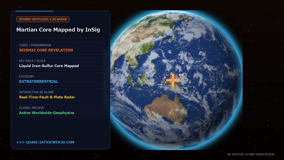 quakeviewer3d's tweet photo. Martian Core Discovered by Quakes 🪐
Seismic waves traveling through Mars proved it has a liquid iron-sulfur core! 🧪
💡 Trivia: Mars's mantle lacks the high-pressure layer stabilizing Earth's mantle.
Track live 3D globe (link in bio) 👆
#MarsCore #InSight #Space https://t.co/YxfqVXcqW6