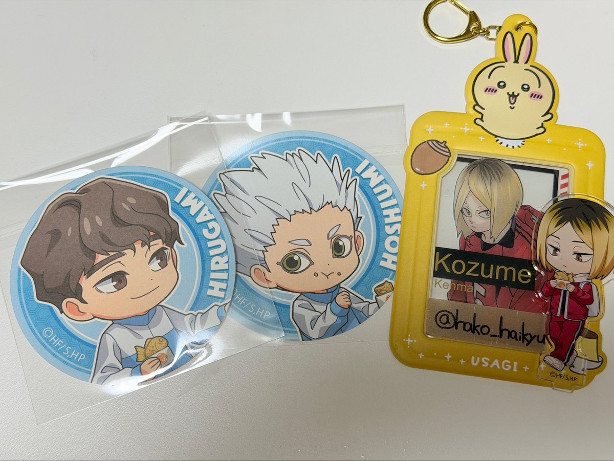 hako_haikyu's tweet photo. ハイキュー 鳴門鯛焼本舗 たい焼き 
【譲】
コースター 昼神 星海

【求】
コースター 孤爪

都内手渡し、郵送交換可能です。
2:2ご希望の方居たら研磨1と他キャラどの子でも検討いたします！
検索からもお気軽にお声がけ下さい！ https://t.co/VNiOz0X4kq