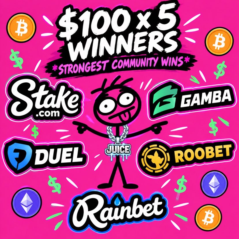 casinojuicer's tweet photo. $500 Giveaway
Who has the best community?
@Roobet @gamba @Duelcomcasino @Stake @rainbetcom 

Tipping $100 x 5 winners to the strongest community in the next 72 hours

Drop them names + wallets - Juice🧃 https://t.co/heVk35g84H